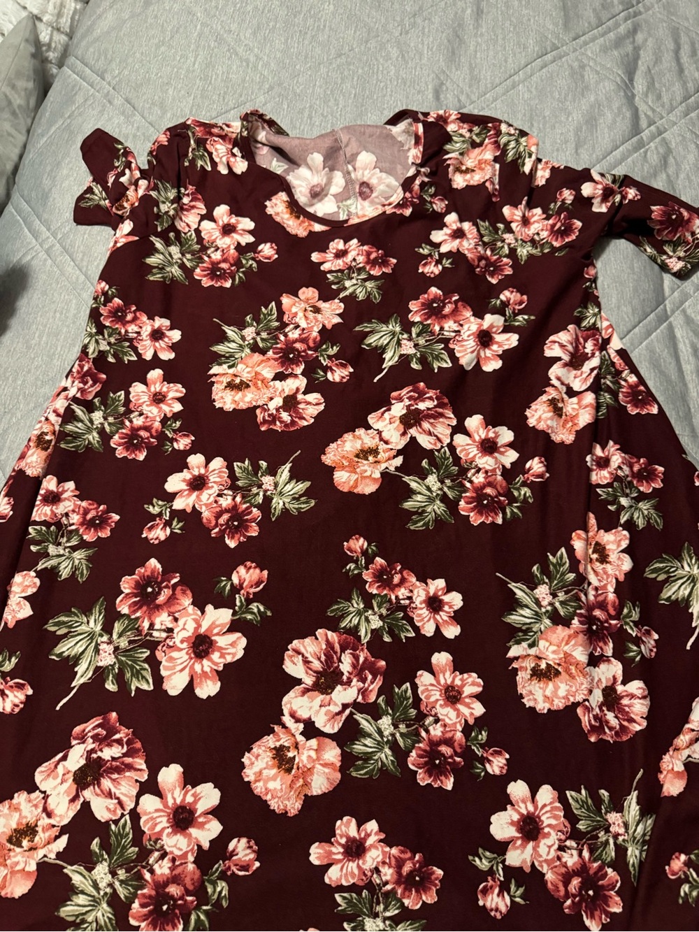 Floral Cold-Shoulder Mini Dress in Burgundy